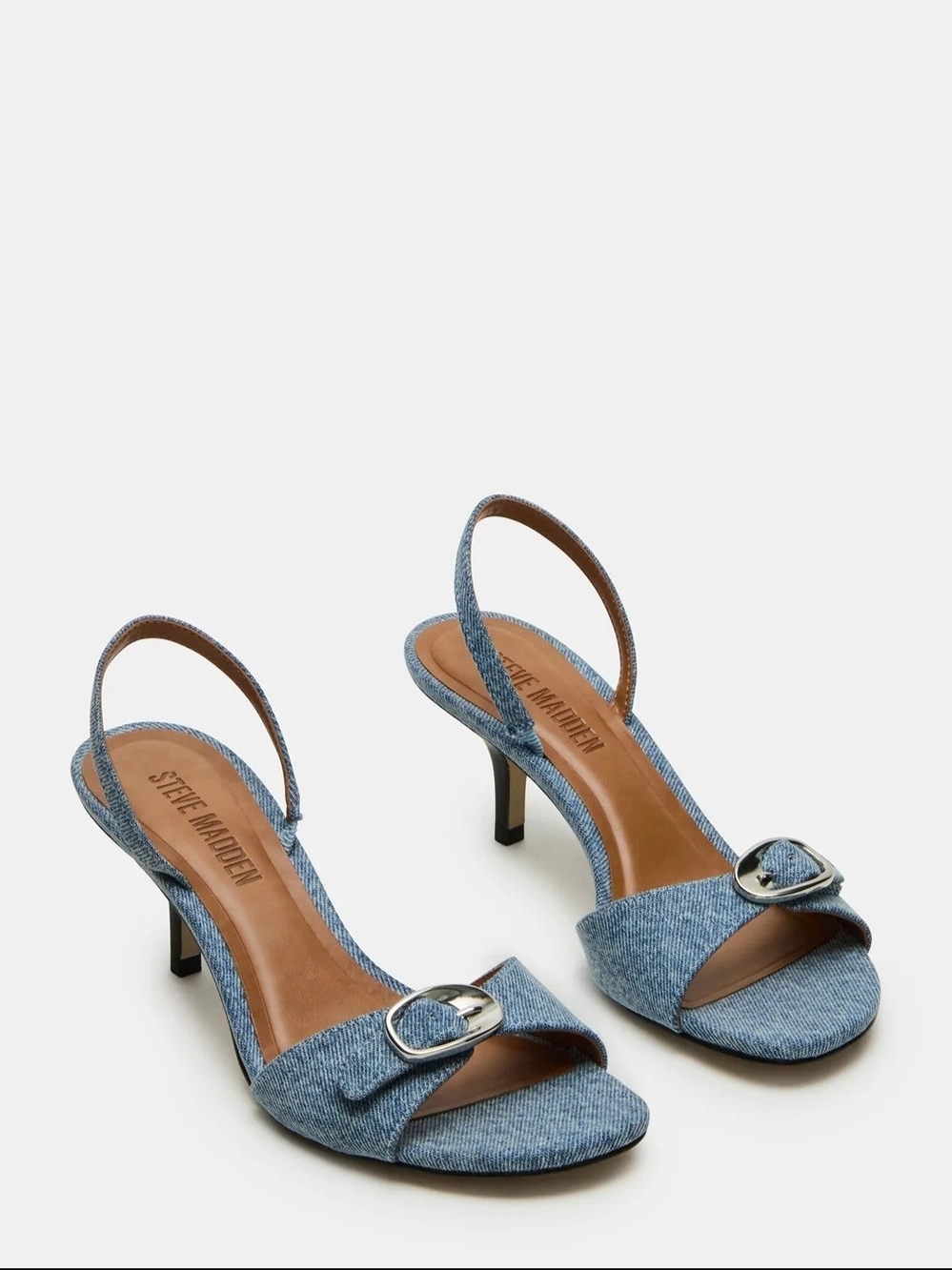 Steve Madden Denim-Textured Slingback Heels with Buckle